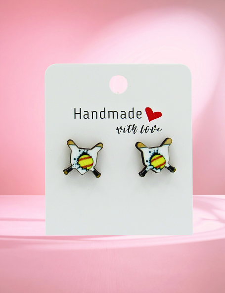 MDF-Home Plate Shaped Suvlimated Stud Earrings