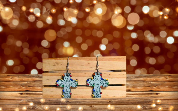 Cross with Lights Shaped MDF Sublimated Earrings