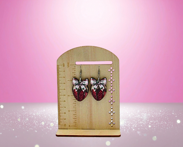 MDF-Strawberry with Bow Shaped Sublimated Earrings 1.5 inch