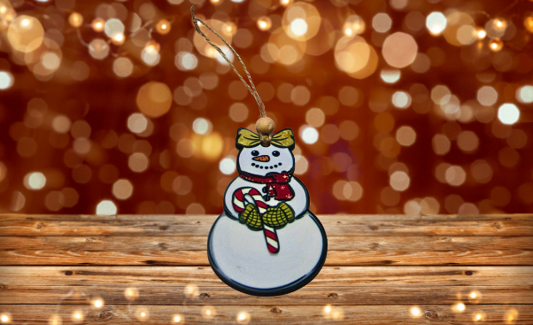 MDF - Snowman with Bow Shaped Sublimated Ornament