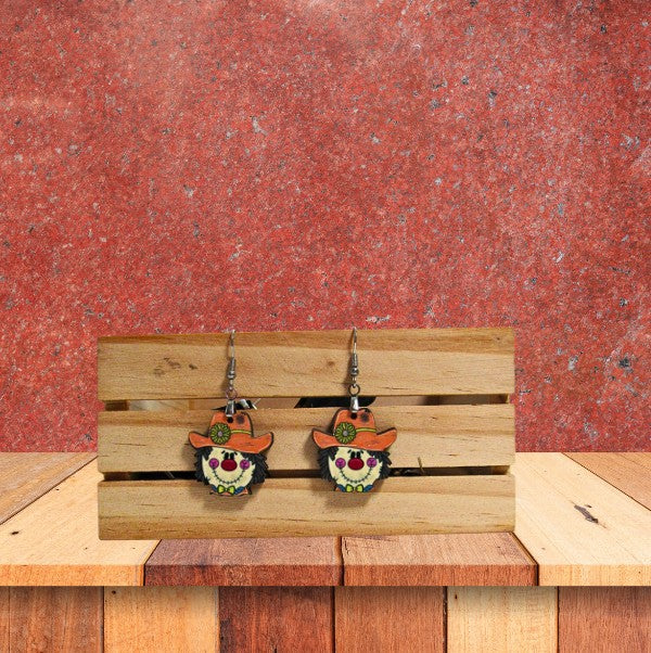 Cowboy Scarecrow Head Shaped Sublimated Earrings