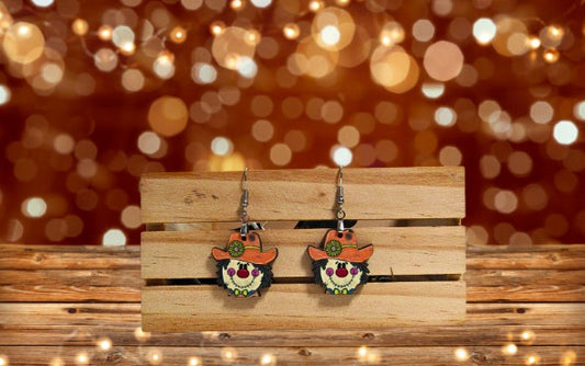 Cowboy Scarecrow Head Shaped Sublimated Earrings