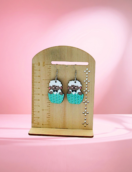MDF-Sheep in an Egg Shaped Sublimated Earrings 1.5 inch