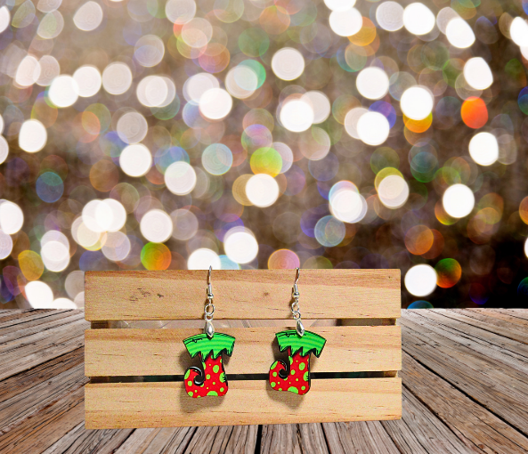 Elf Stocking Shaped Sublimated Earrings 1 inch