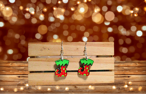 Elf Stocking Shaped Sublimated Earrings 1 inch