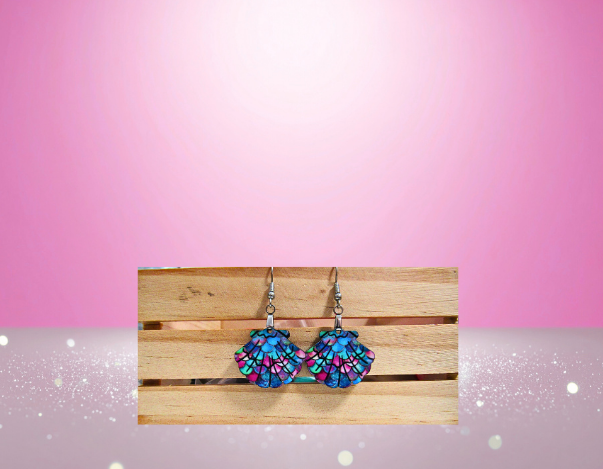 MDF-Clam Shell Shaped Sublimated Earrings  1 inch