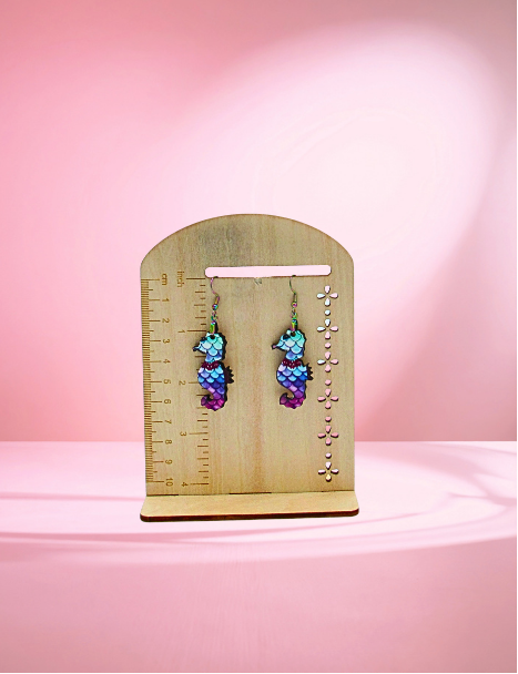 MDF-Seahorse Shaped Sublimated Earrings 1.5 inch (Flower)
