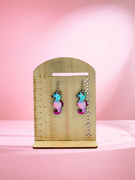 MDF-Seahorse Shaped Sublimated Earrings 1.5 inch (Flower)