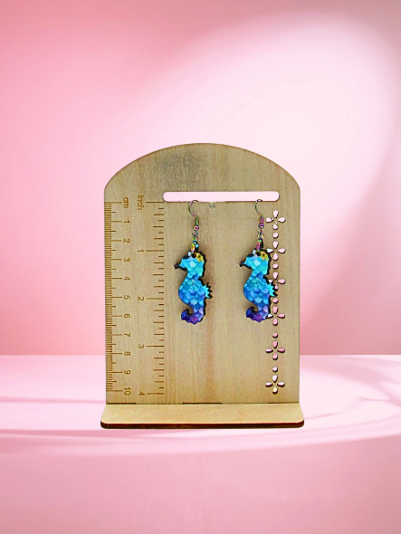 MDF-Seahorse Shaped Sublimated Earrings 1.5 inch (Flower)