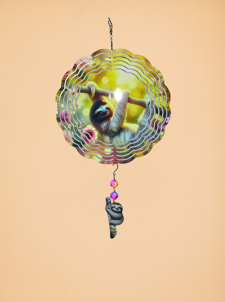 8 inch Sublimated Wind Spinner with Sublimated Dangle Sloth