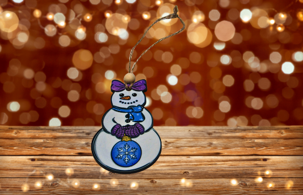 MDF - Snowman with Bow Shaped Sublimated Ornament
