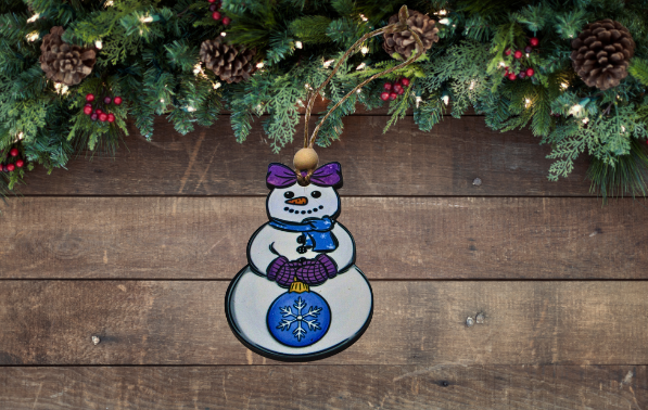 MDF - Snowman with Bow Shaped Sublimated Ornament