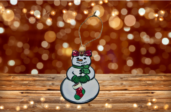 MDF - Snowman with Bow Shaped Sublimated Ornament