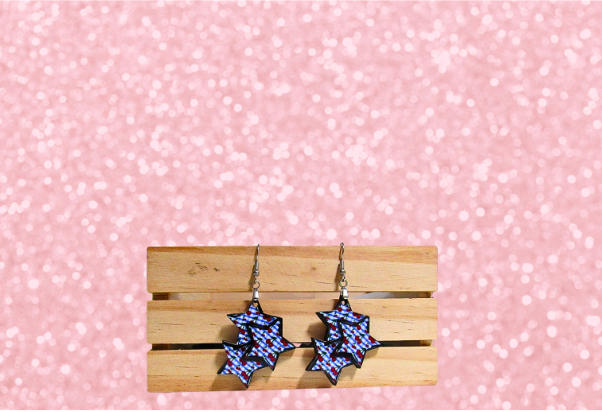 MDF-Triple Star Shaped Sublimated Earrings 1.5 in.