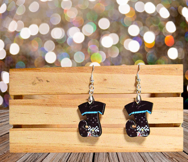 Elf Stocking Shaped Sublimated Earrings 1 inch