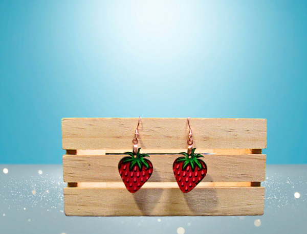 MDF-Strawberry Shaped Sublimated Earrings 1 inch