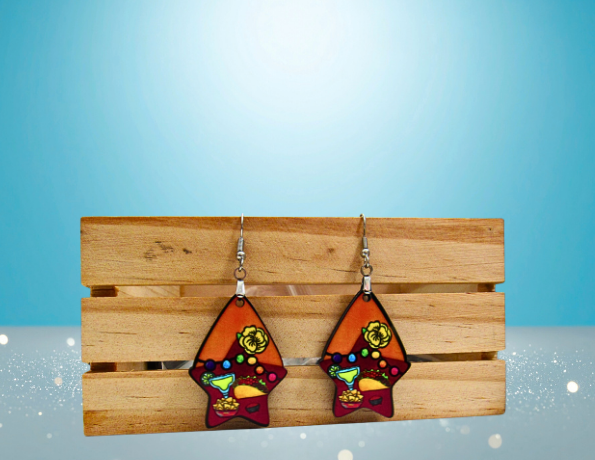 MDF-Teardrop Star Shaped Sublimated Earrings 1.5 inch