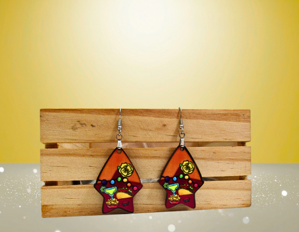 MDF-Teardrop Star Shaped Sublimated Earrings 1.5 inch