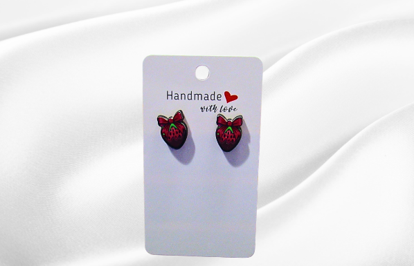 MDF-Strawberry with Bow Shaped Sublimated Stud Earrings