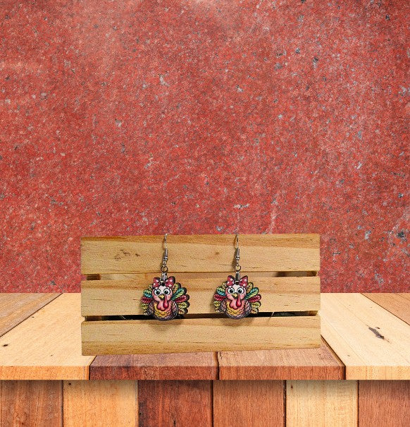 Turkey with Bow Shaped Sublimated Earrings 1 inch