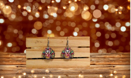 Turkey with Bow Shaped Sublimated Earrings 1 inch