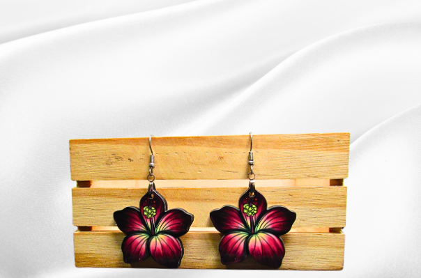 MDF-Tropical Flower Shaped Sublimated Earrings 1.5 inch
