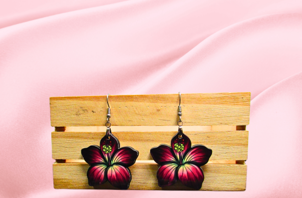MDF-Tropical Flower Shaped Sublimated Earrings 1.5 inch