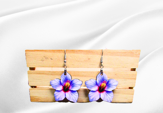 MDF-Tropical Flower Shaped Sublimated Earrings 1.5 inch