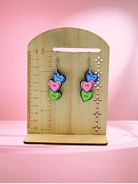 MDF-Triple Heart Shaped Sublimated Earrings 1.5 inch