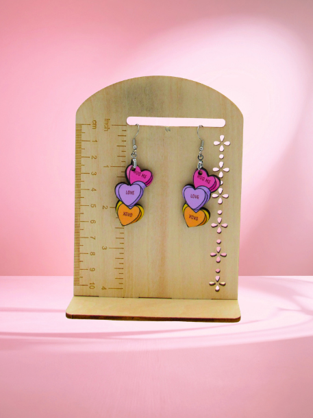 MDF-Triple Heart Shaped Sublimated Earrings 1.5 inch