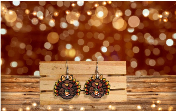Turkey with Bow Shaped Sublimated Earrings 1.5 inch