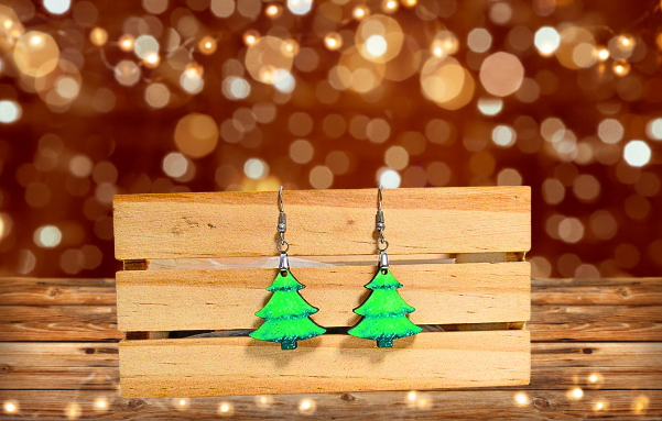 MDF-Christmas Tree Shaped Sublimated Earrings 1 inch