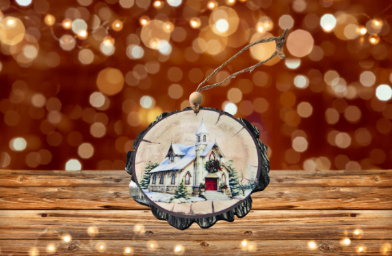 Wooden Slice Slublimated Ornament