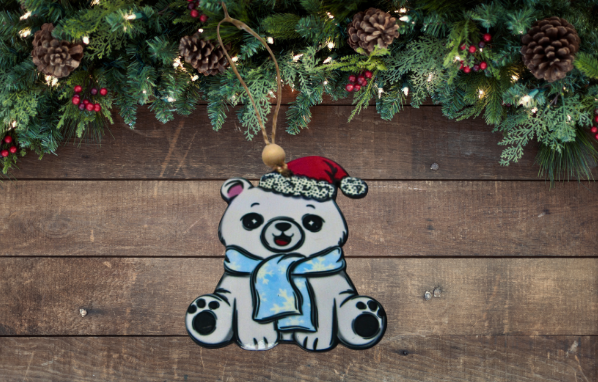 MDF- Polar Bear Sitting Shaped Sublimated Ornament White