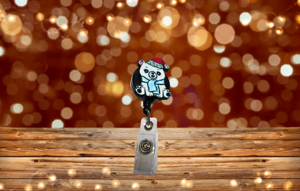 MDF-Sitting Panda Bear Shaped Sublimated Badge Reel