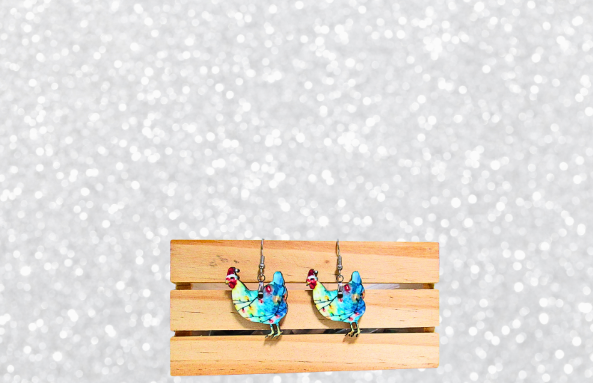 MDF-Santa Hat Chicken Sublimated Earrings 1.5 inch