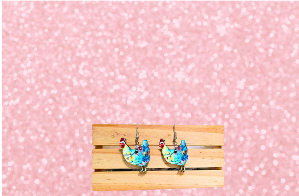 MDF-Santa Hat Chicken Sublimated Earrings 1.5 inch