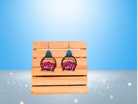 MDF-Round Lotus Shaped Sublimated Earrings 1.5 inch