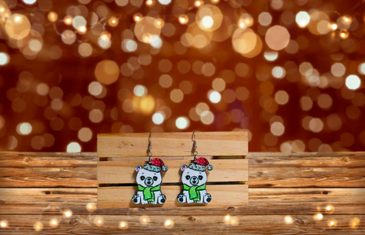 MDF - Polar Bear Sitting Shaped Sublimated Earrings 1.5 inch