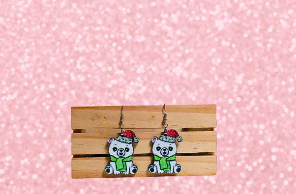 MDF - Polar Bear Sitting Shaped Sublimated Earrings 1.5 inch