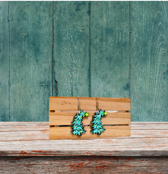 MDF- Whimsical Christmas Tree Shaped Sublimated Earrings 1.5 inch