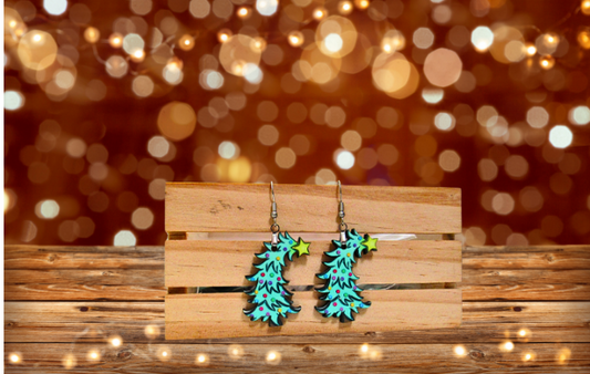 MDF- Whimsical Christmas Tree Shaped Sublimated Earrings 1.5 inch
